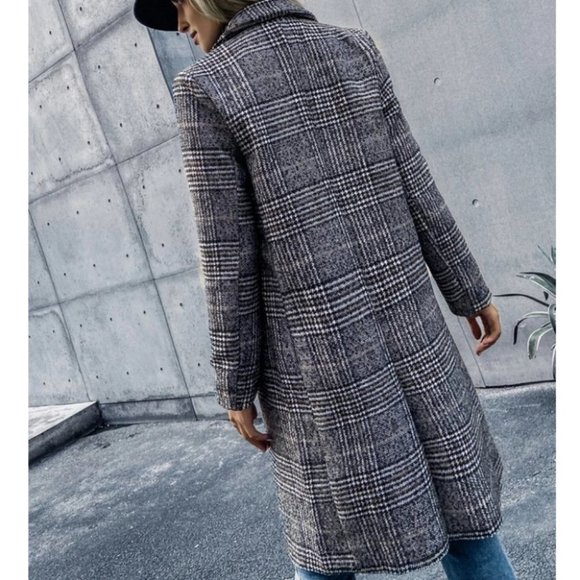 plaid Print Double Breasted Pea Overcoat jacket fall/winter - Picture 5 of 15